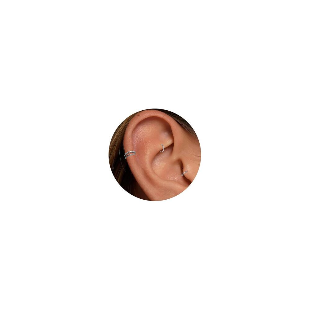 18G Titanium Earring Tragus Piercing Jewelry Helix Earring Silver Double Hoop